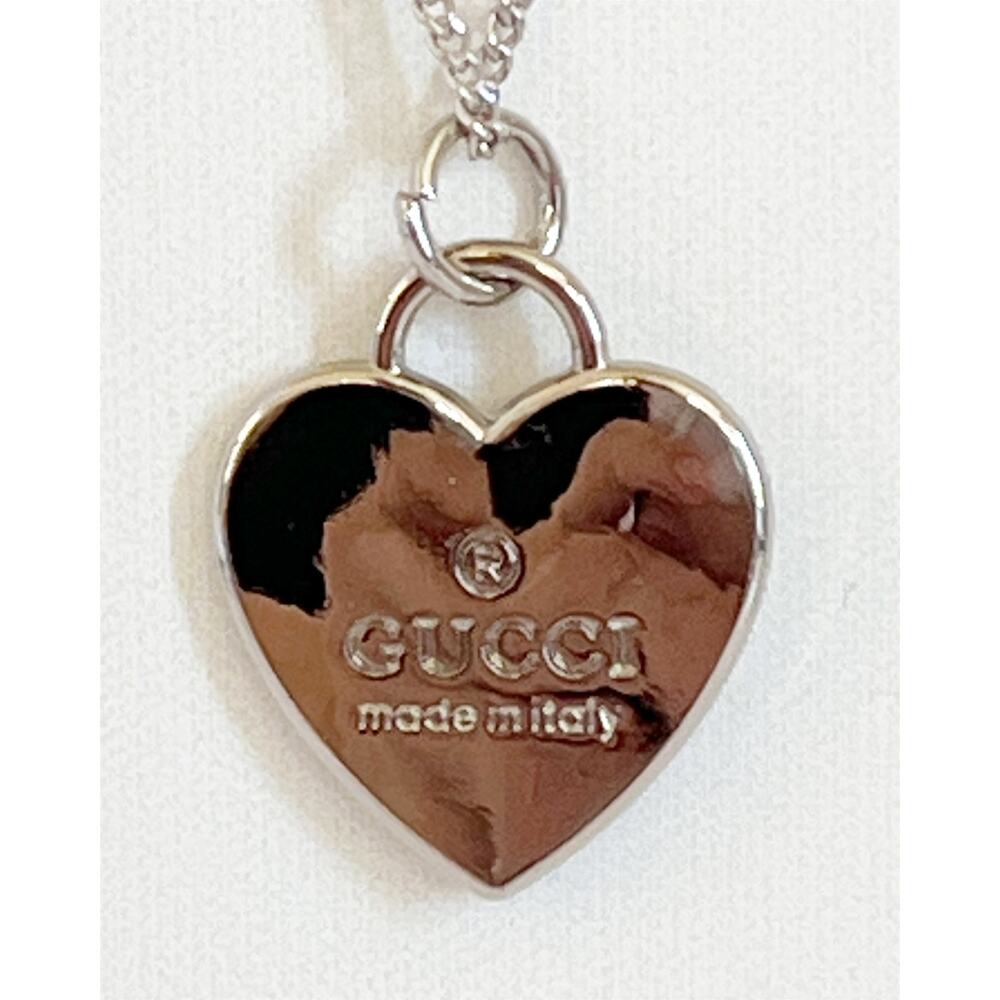 GUCCI Trademark Heart Charm Zipper Pull Pendant Necklace Sterling Silver - Picture 9 of 11